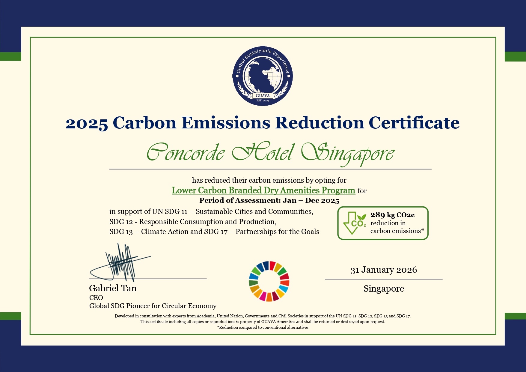 Carbon Emissions Reduction Dry Amenities Certificate